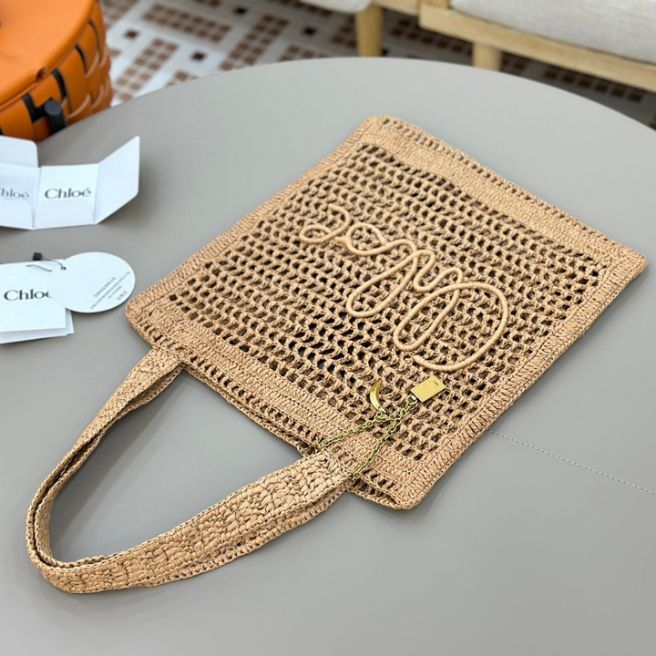 CHLOÉ SOMMER-BANANEN-TASCHE AUS RAPHIA